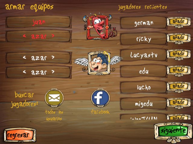 Pantalla para armar equipos con la lista de jugadores recientes